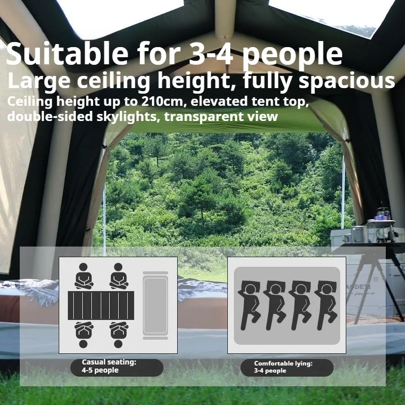 Automatic Inflatable Dome Tent Sun-proof Waterproof 4-Way Access Family Tent Large Capacity Oxford Cloth Camping Supplies
