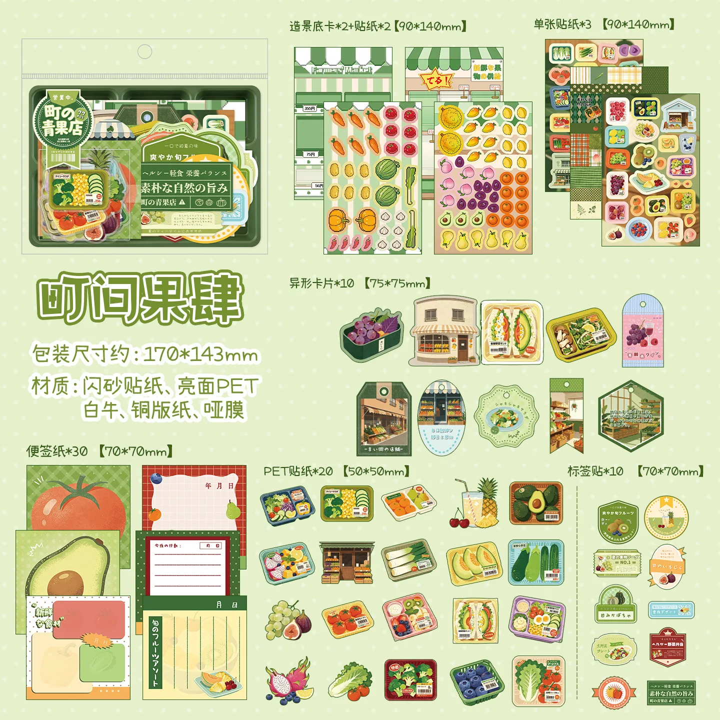 77 stuks PET-stickers met Japanse etenmotieven voor lunchboxen, leuke decoratieve stickers met een maaltijdthema voor dagboeken en scrapbooks.