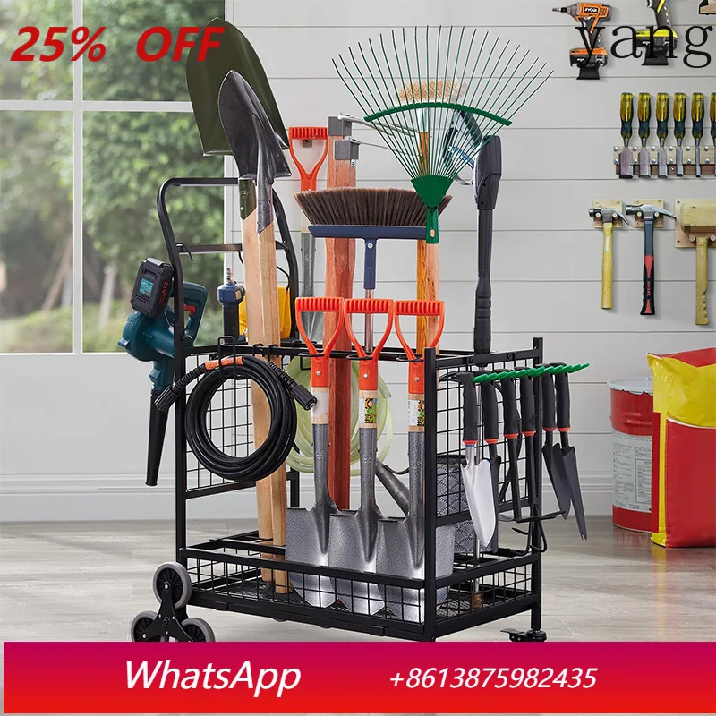 

YJQ garden yard cleaning tool storage cart can be moved up and down stairs roller shelf
