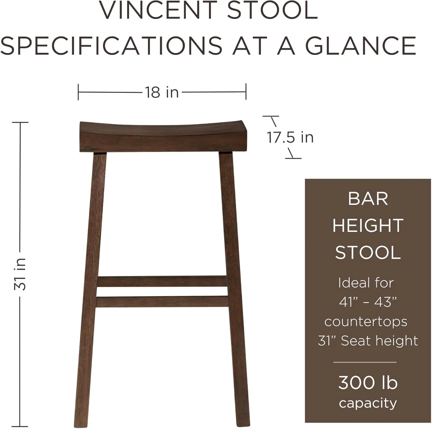 Vincent 31 Inch Tall Bar Height Backless Rectangular  Barstool In Antiqued Brown Finish With Rustic Wood Top Seat, Set Of 4