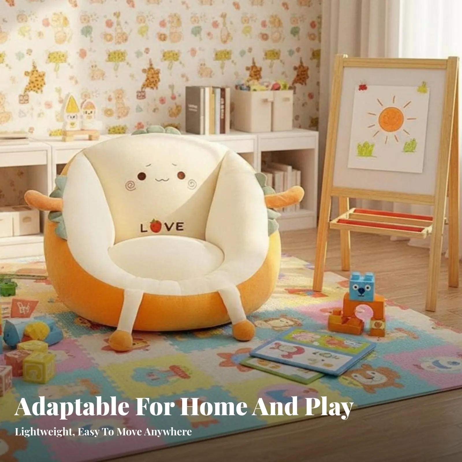 生き物の形をしたシートパッド、かわいい漫画デザイン、毛皮のようなキャラクターチェア、柔らかく快適な滑り止め底、プレイルーム、寝室用