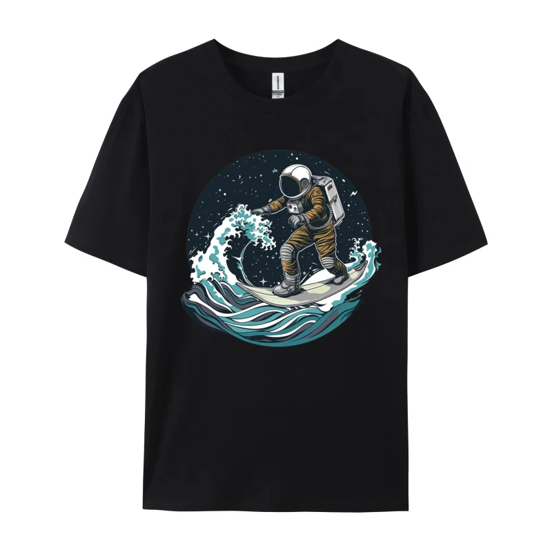 Astronaut Surfboard Print T-shirt Slim Fit Customized Custom T-shirts Crew Neck 100% Cotton Mens Designer T Shirt