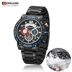 BORUSE Fashion Top Brand Luxury Stainless Steel Sport Watch Men Quartz Date Clock Waterproof Wristwatch Clock