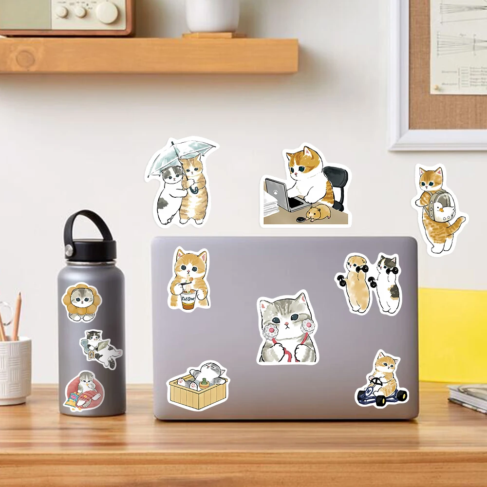 Kawaii Aesthetic Watercolor Cat Stickers Funny DIY Kids Toys Gift Waterproof Decal for Phone Laptop Scrapbook Luggage Decorative