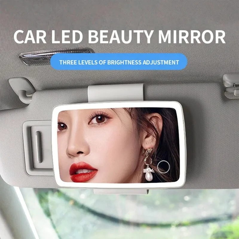 1PCS Universal Car Interior Accessories Auto Visor Three Adjustable Gears Makeup Mirror with Led Lights for Girls Women