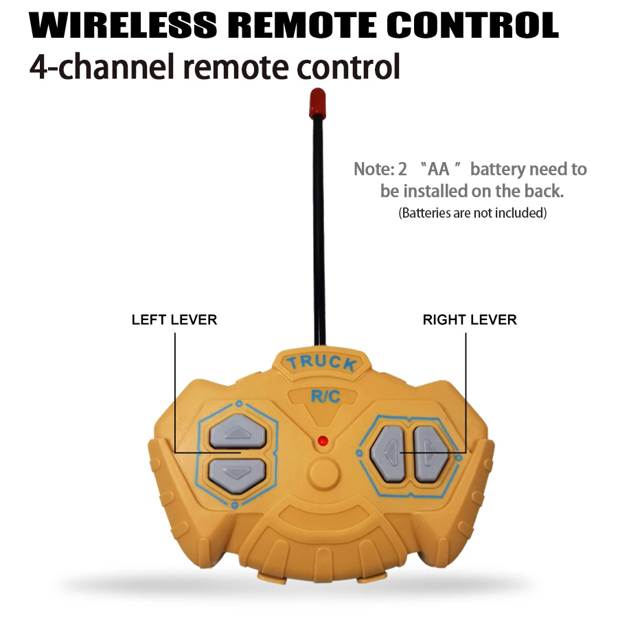 Veículo de engenharia de controle remoto de 6 canais 2.4G recarregável caminhão RC brinquedo com efeitos de luz/som, presente para crianças