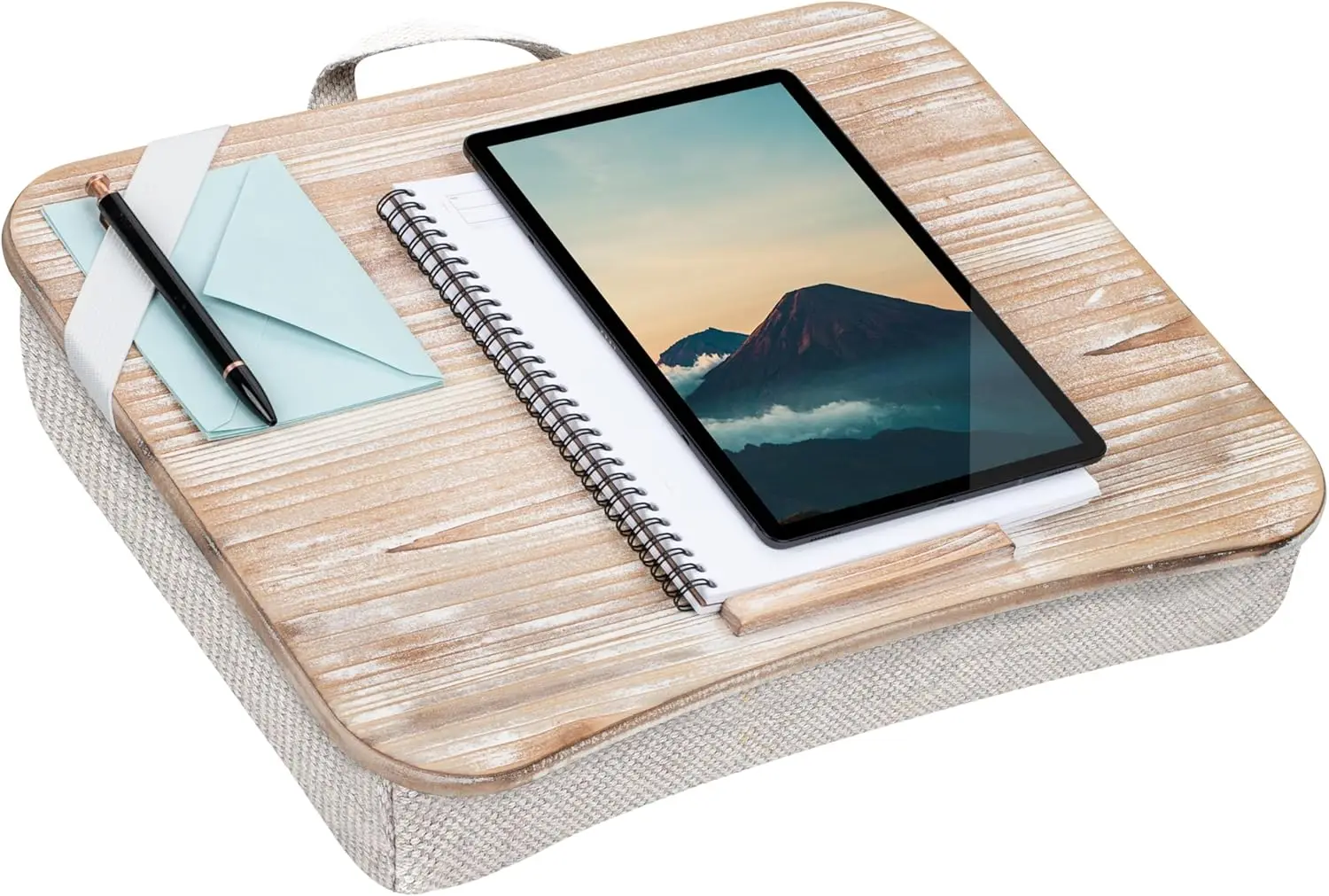 White Wash Wood Lap Desk with Device Ledge, Fits 17.3 Inch Laptops, Portable and Stylish