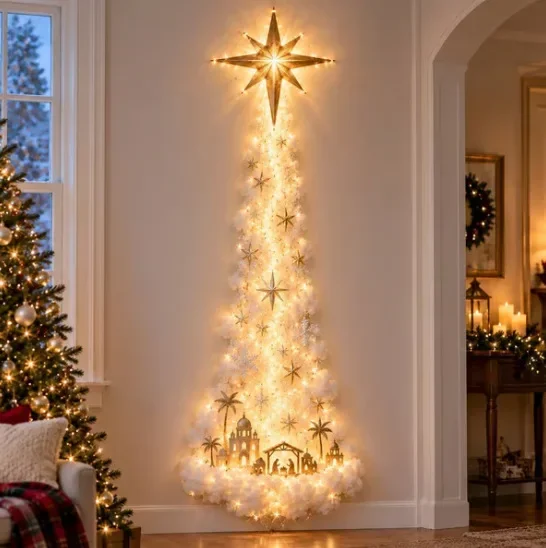 Weihnachtliche Magische Wandbeleuchtung - LED Leuchtende Weihnachtsszene Wanddekoration, Weihnachtsmann-Schlitten Rentier Hängedekoration für Partys – Detail 6