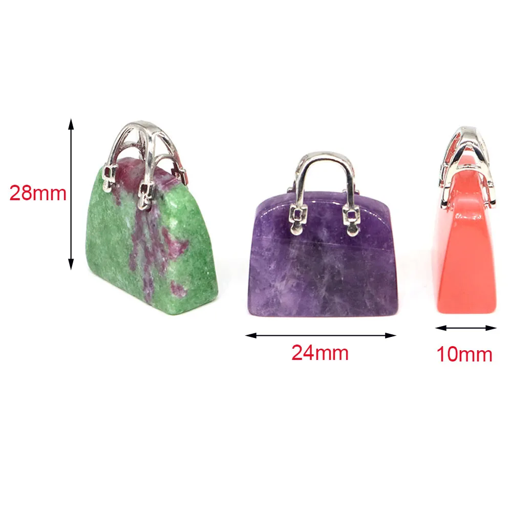 Natural Stone Fashion Handbag Shape Pendant Healing Crystal Bag Figurine Hand Carved Crafts for Jewelry Making DIY Necklace Gift