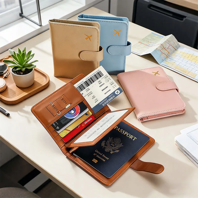 RFID Passport Cover PU Leather Protector Cover Case Man Women Travel Passport Holder With Credit Card Holder Case Wallet