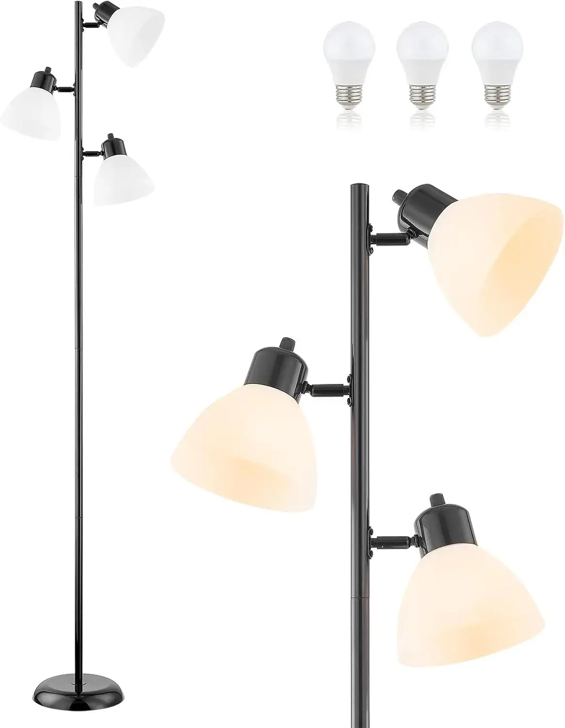 

Modern Tree Floor Lamp with 3 Adjustable LED Heads, Black, for Living Room, Bedroom, Office, Reading