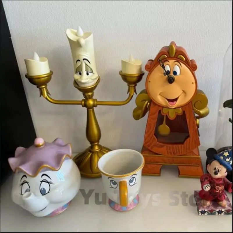 Original Disney Beauty And The Beast Figures Cogsworth Mr Clock Lumiere Candle Lamp Statue Figure Home Decoration Model Gift