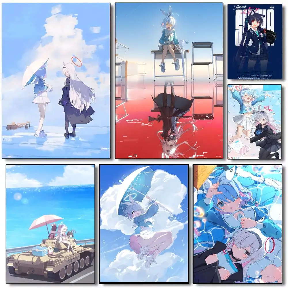 Blue Archive Game Cute School Poster Self-adhesive Advanced Aesthetic Printing Paper Wall Art for Living Room Home Decor