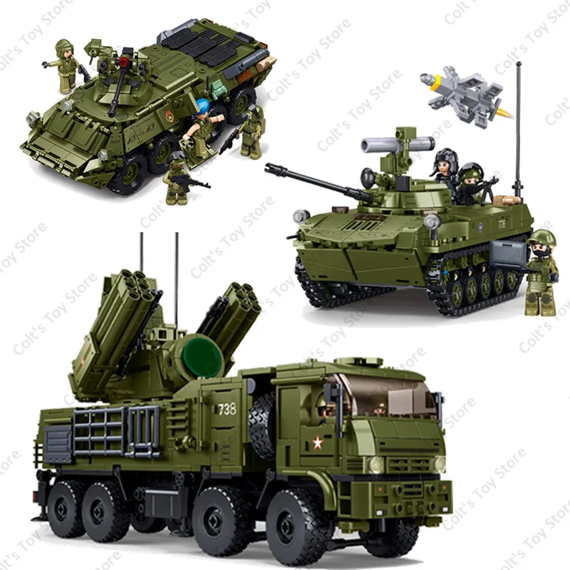 SLUBAN Military Weapon BTR-80 Armored Personnel Building Blocks Pantsyr-S1 Air Defense System Soldier Bricks Model Hot Toys Gift