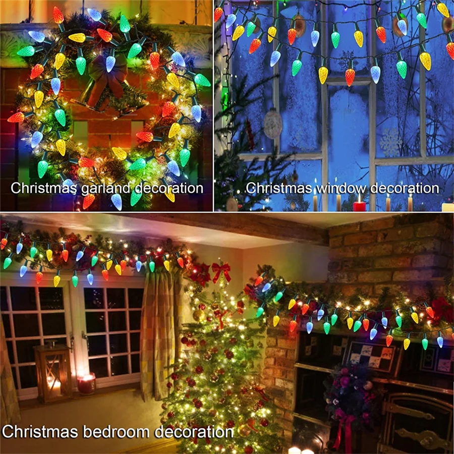 Guirnalda de luces LED de Navidad para Año Nuevo, guirnalda de luces de hadas impermeable, 8 modos, cadena de luces de fresa para Patio, jardín, fiesta, decoración de boda