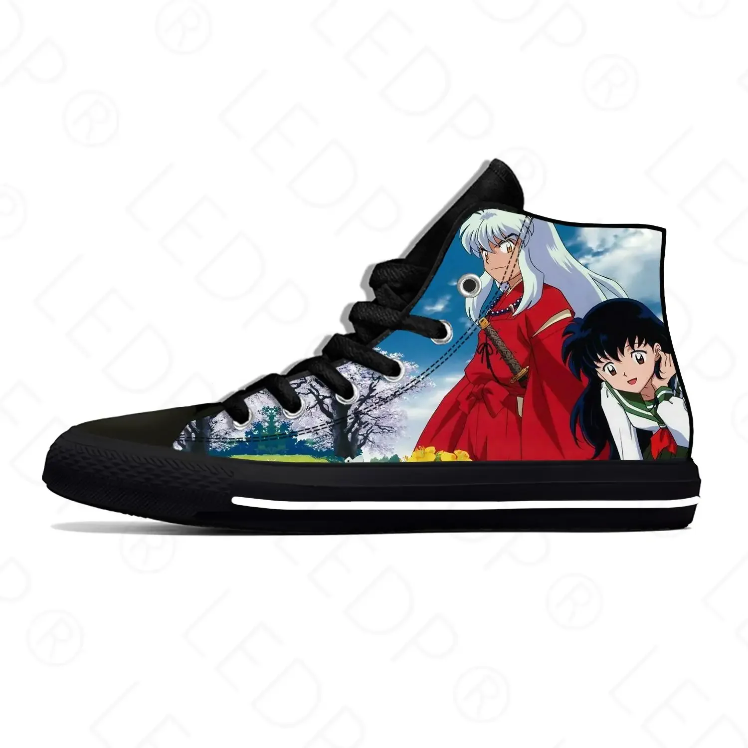 Sapatilhas masculinas e femininas japonesas de anime manga, sapatos de pano casuais, leves, respiráveis, estampa 3D, na moda, Inuyasha