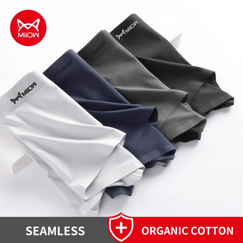 

MiiOW 4pcs Cotton Men's Underwear Seamless 3A Graphene Antibacterial Boxer Shorts Male Breathable Mens Underpants Boxershorts