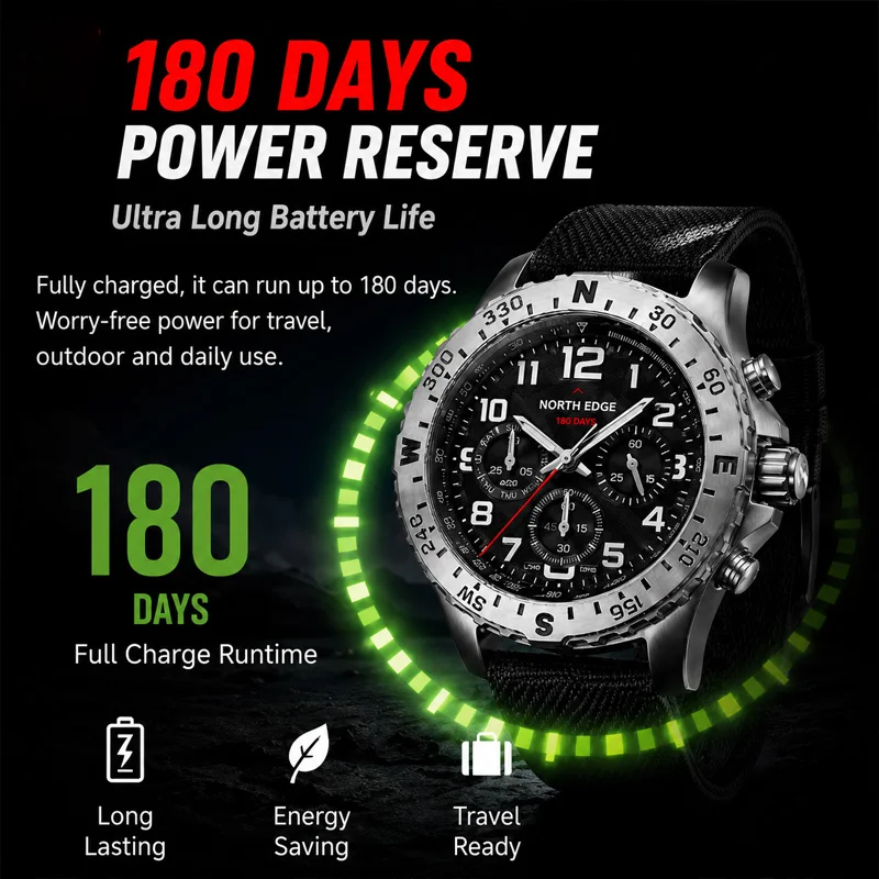 NORTH EDGE MACH 2 Men's Watches Solar Power 316 stainless steel Case Quartz Watch For Men Pilot Waterproof 50M Stopwatch 2026New - view 5