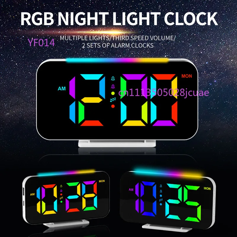

RGB Ambient Light Alarm Clock Multifunctional Color Changing LED Electronic Clock Minimalist Bedside Desk Clock 9010
