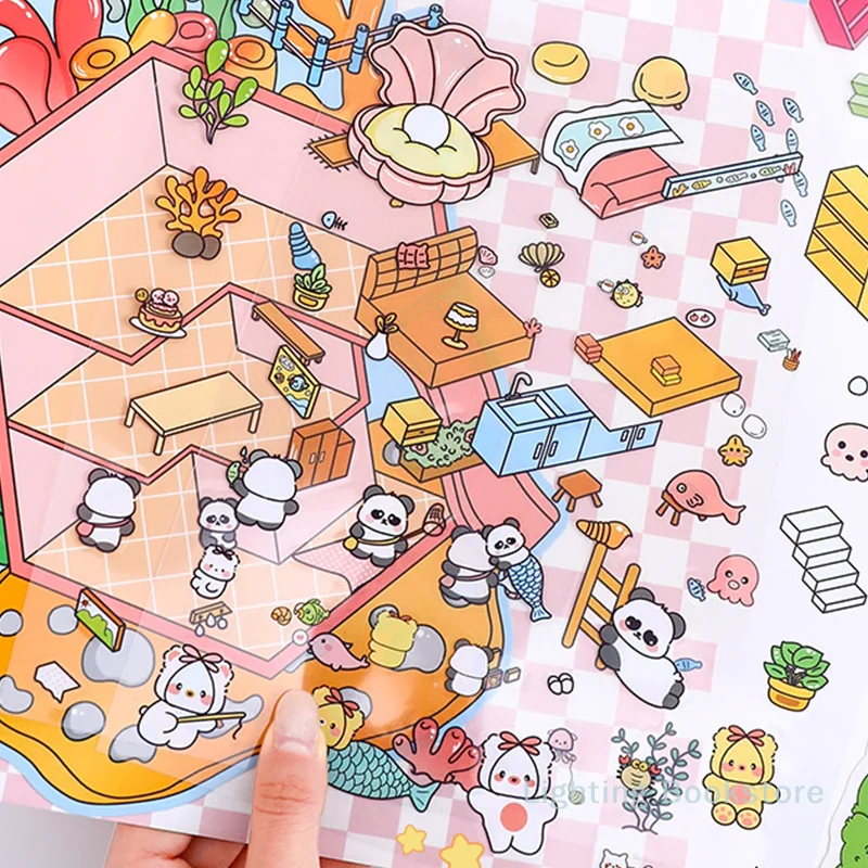 1Set Cartoon Miniatuur Scène Landschap Stickers DIY Pocket Cabine Scène Spel Stickers Hand Account Decoratieve Stickers Geschenken