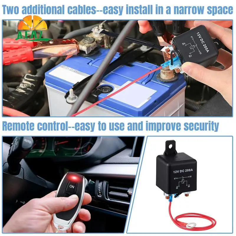 

AEA7-Remote Battery Disconnect Switch Kit 200A DC12V Top Post Negative Anti Theft Car Pause Switch Car Battery Cut Off Switch