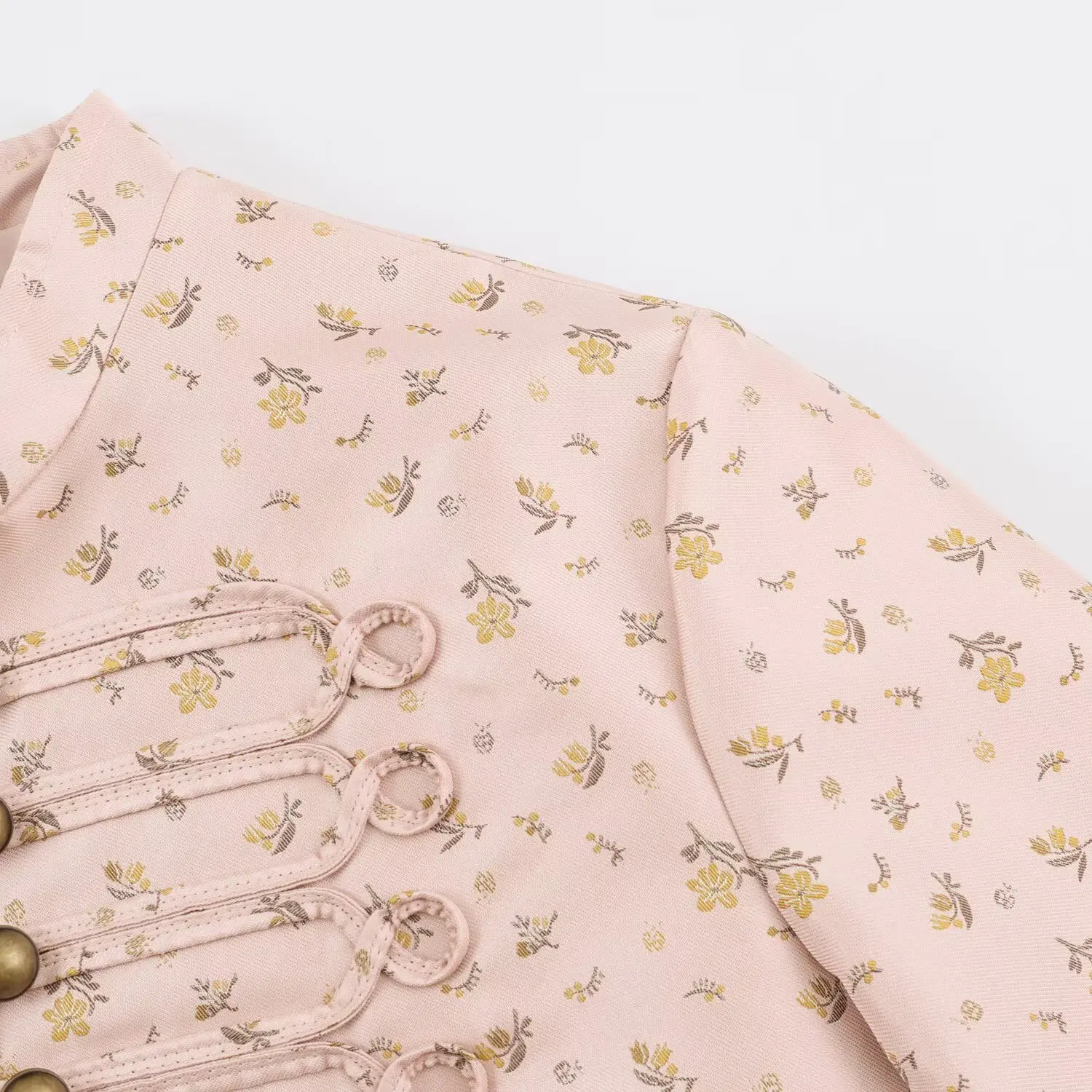 NLZGMSJ 2026 Herbst Retro Damen Blumenmuster Kurze Jacke Stehkragen Einreihig Metallknöpfe Langarm Oberbekleidung – Detail 5