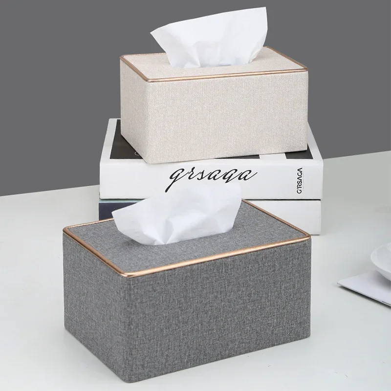 Marble Golden Rim Tissue Box Desktop Washroom Towel Paper Holder Office Desk Tissue Protected Case Metal Color Edge Napkin Box