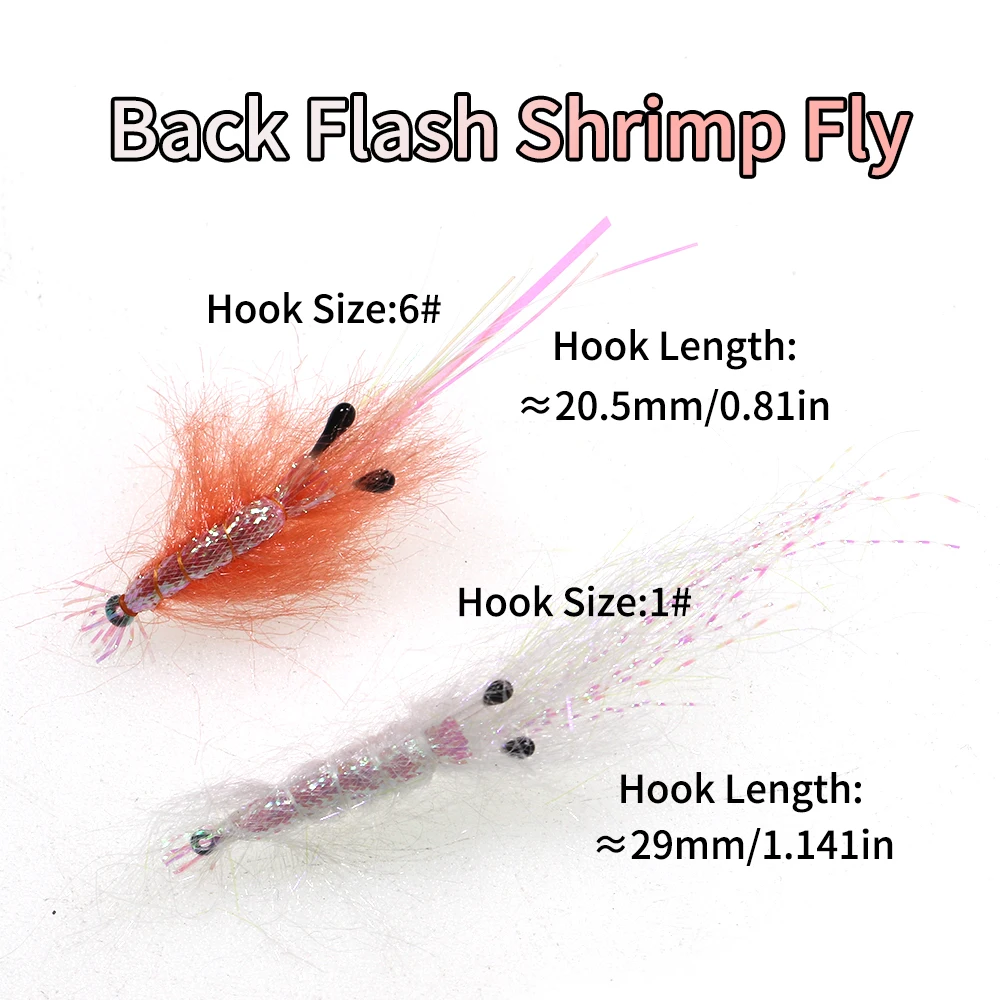 4PCS #6 Orange #1 Pearl Back Flash Shrimp Fly Sinking Artificial Shrimps for Trout Saltwater Sabiki Fishing Bait Lures