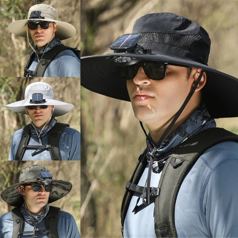 

Cooling Fan Sun Hat for All Age Solar Power Sun Hat Lightweight Fisherman Hat Sweat Absorb USB Fan Hat for Outdoor Sport