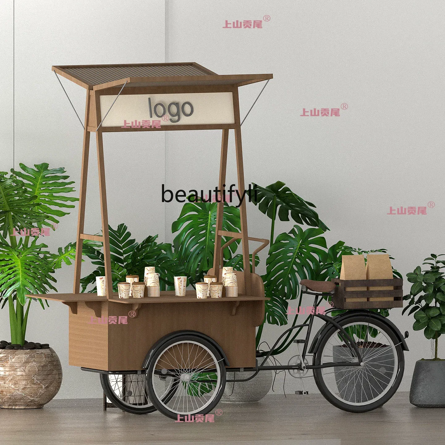 A50 Food Cart Commercial Mobile Snack Stall Cart Multi-Functional Restaurant Display Push Cart