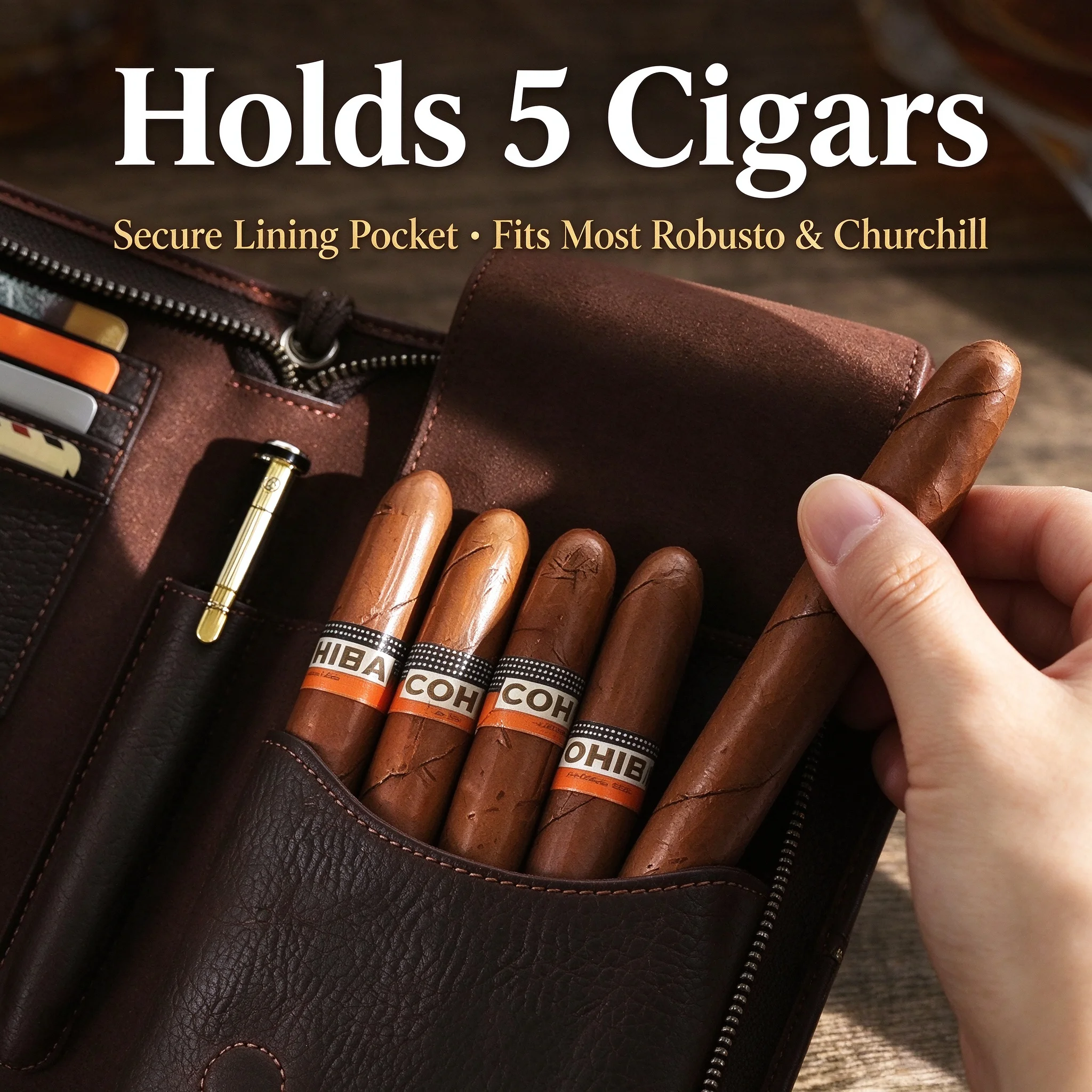 1pc PU Leather Cigar Case, 5-Cigar Travel Humidor Litchi Texture, Portable Cigar Storage Bag with Accessories,  Gift for Men