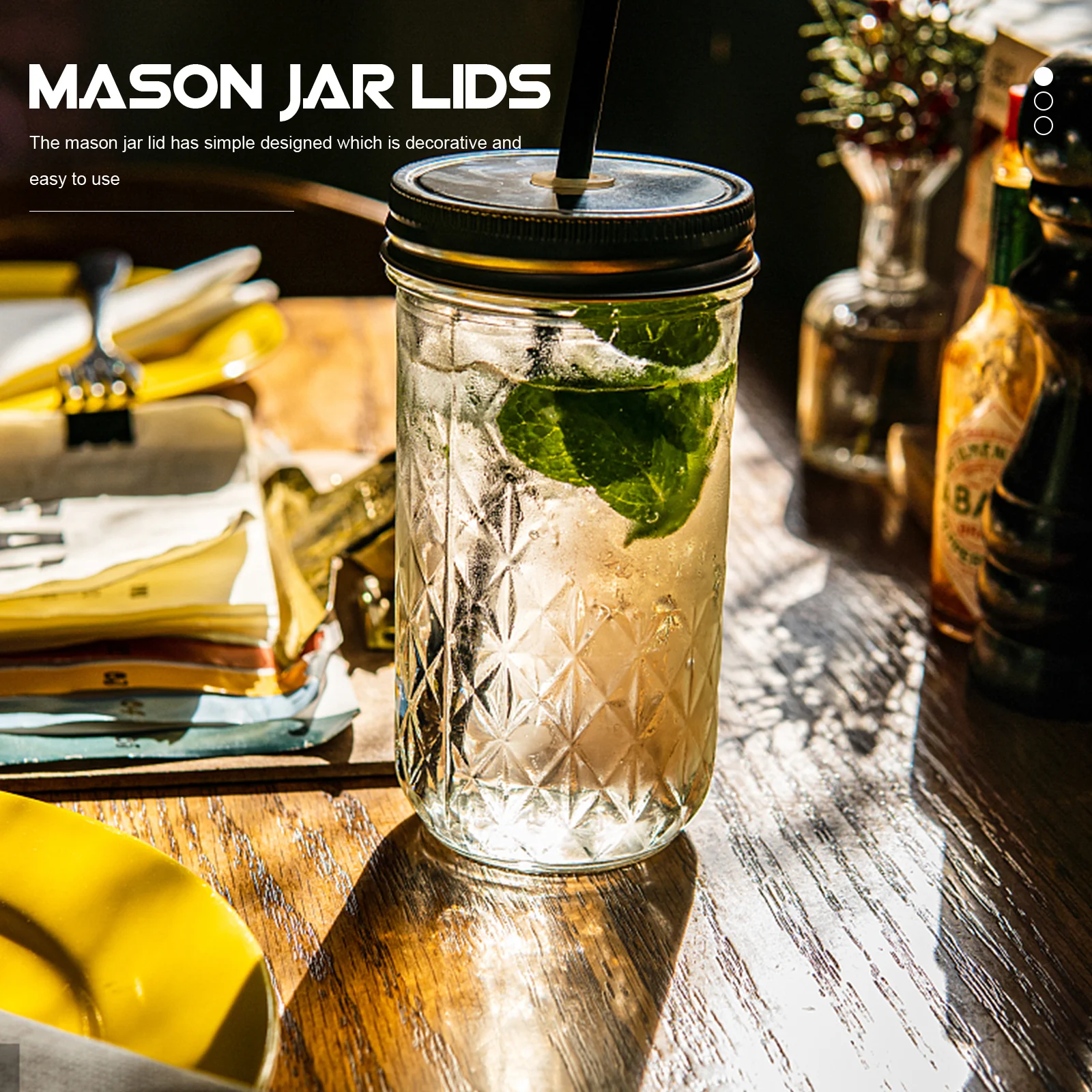 

12Pcs Iron Jar Lids Straw Hole Leak Proof for Mason Jars Food Freshness Protection Jar Lids with Straw Hole Leak Proof Lid