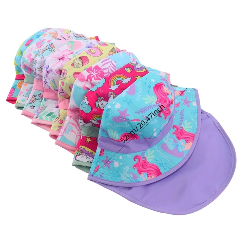 Toddlers Wide Brim Sun Hat Bucket Hat with Face Neck Coverage Kids Sun Hat Lovely Print Hat Lightweight for Boys Girls