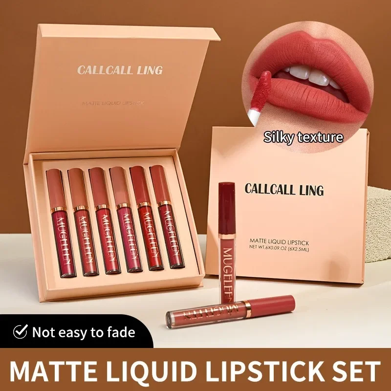 6Pcs/SET Liquid Velvet Matte Lip Gloss Red Lipstick Nude Makeup Women Long Lasting Waterproof Beauty Cosmetics