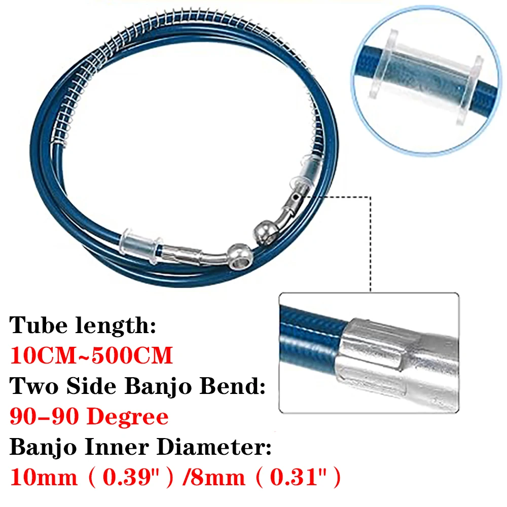 Niebieski 90-90 stopni motocykl motor terenowy pleciony przewód hamulcowy przewód olejowy sprzęgła rura hydrauliczna M8 ~ M10 rura banjo uniwersalne wyścigi