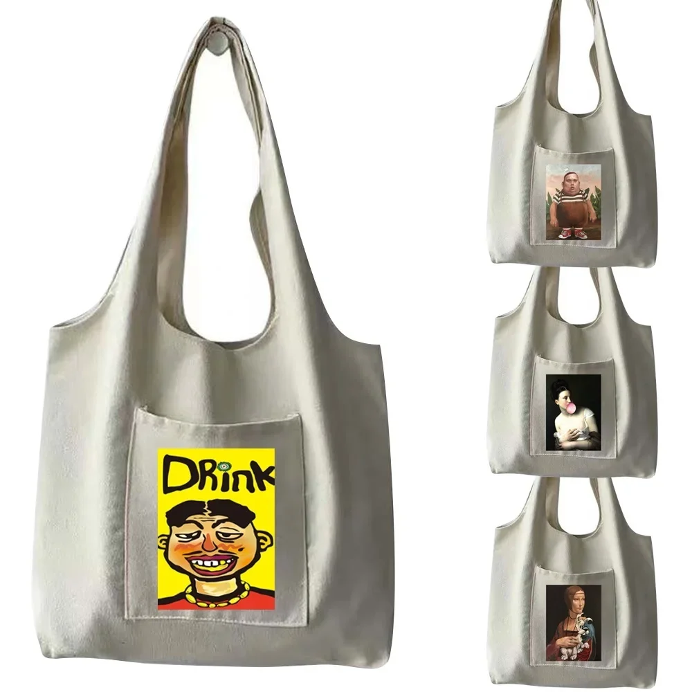 

Fashion Shopping Bag Canvas Ladies Travel Tote Bag Messenger Bags Female Bags Funny Printing Pocket Storage Sundries Handbag