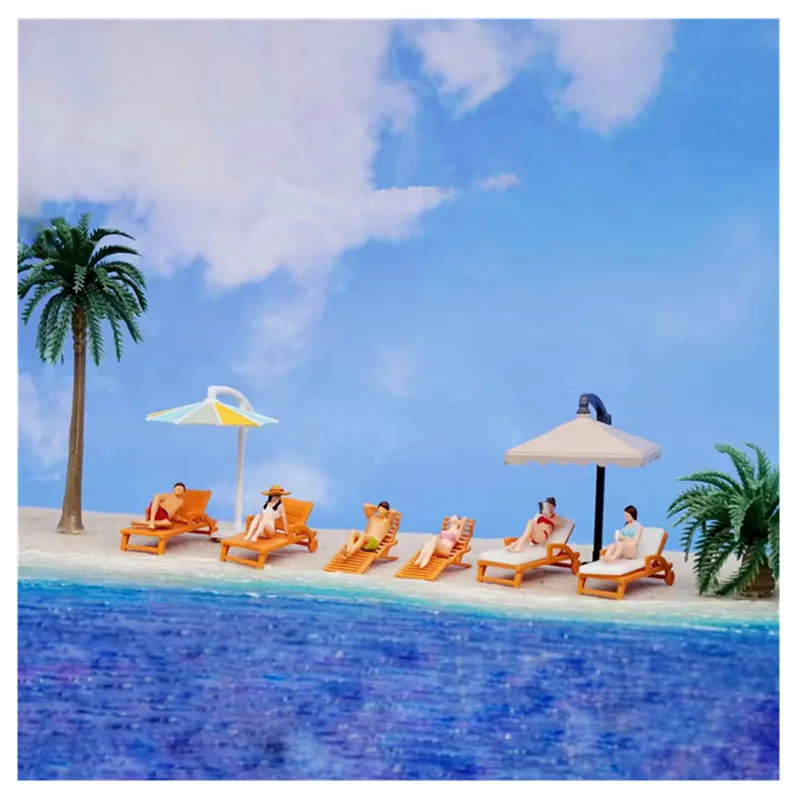 New 1/64 Bikini Beach Men And Women Scene Matching Miniature Resin Doll DIY Handmade Painted Desktop Toy Ornament Collectibles