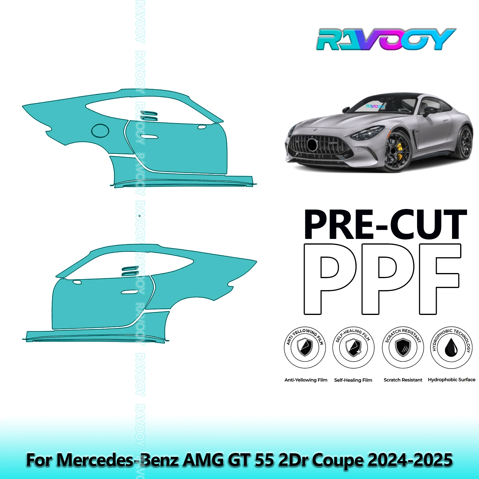 

For Mercedes-Benz AMG GT 55 2Dr Coupe 2024-2025 8.5mil Pre-Cut PPF Door & A/B Pillar Kit TPU Paint Protection Film Set