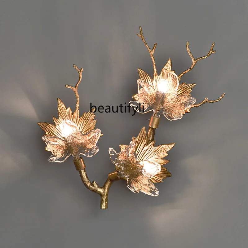 New Chinese style  bedside wall lamp  new creative decoration  maple leaf light luxury TV background wall  bedroom wall lamp