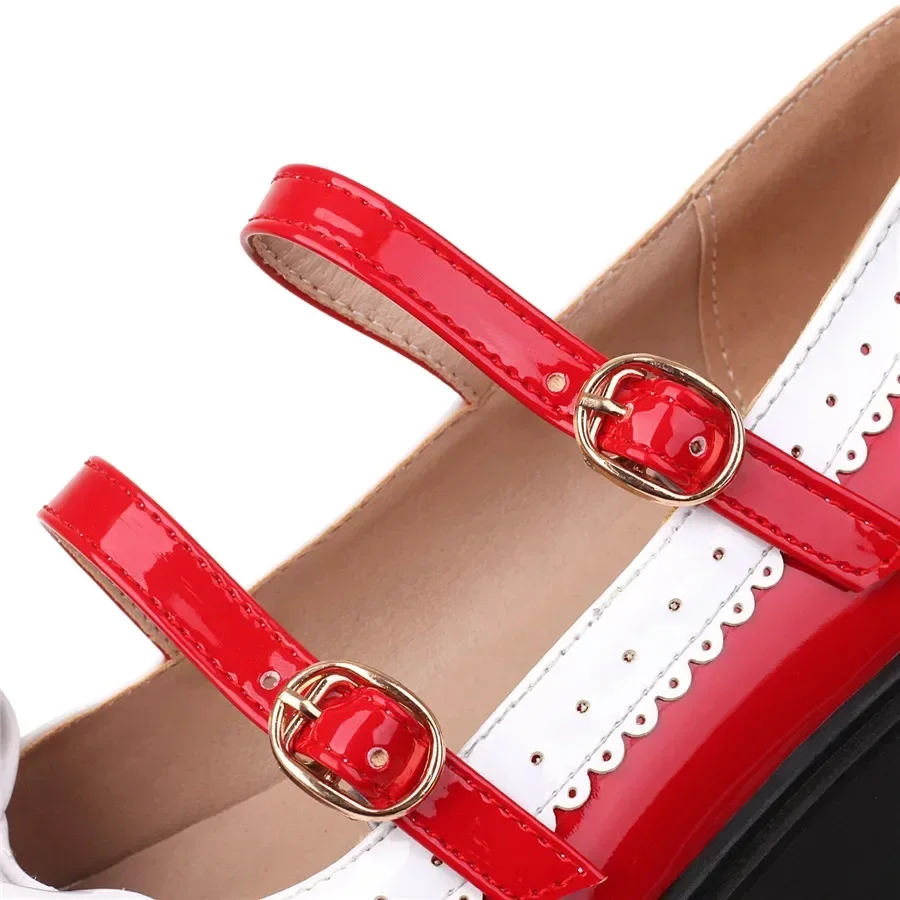 Dolce piattaforma Kawaii Mary Janes donna rosso nero in pelle verniciata tacchi spessi décolleté preppy giapponese papillon punta tonda scarpe Lolita