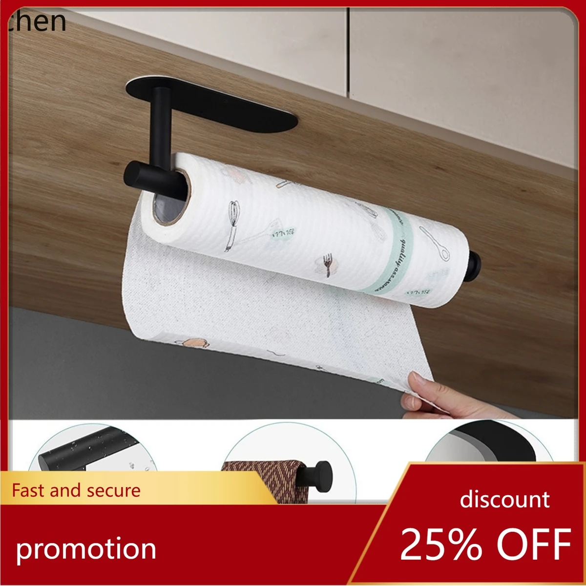

H1 No Drill Paper Holder Wall Mount Self Adhesive Stainless Steel Towel Bar RackTissue Roll Dispenser For Kitchen Bathroom
