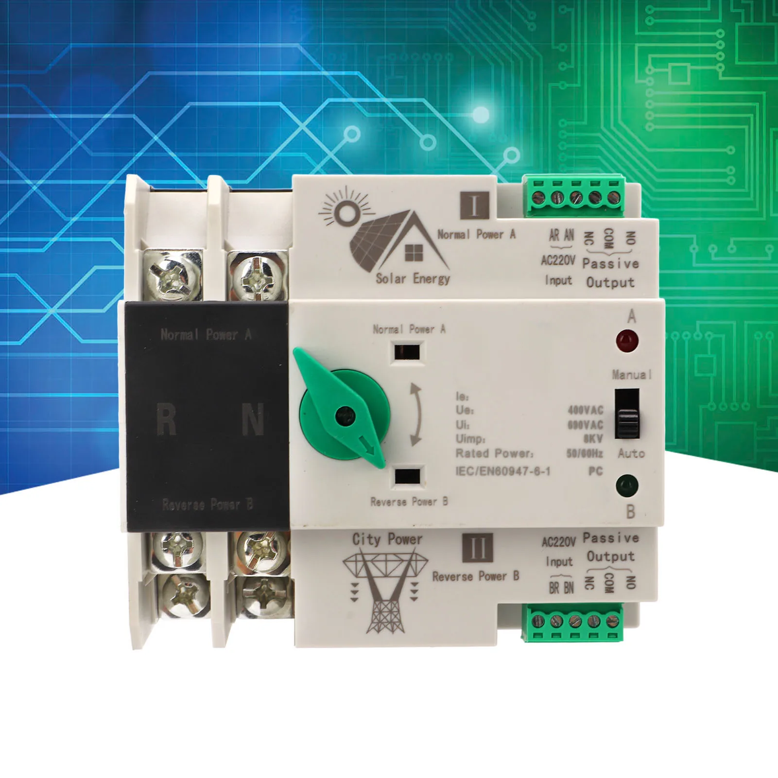 

Dual Power Automatic Transfer 2P Millisecond Circuit Fast Controller PV Type AC220V Dual Power Automatic Transfer