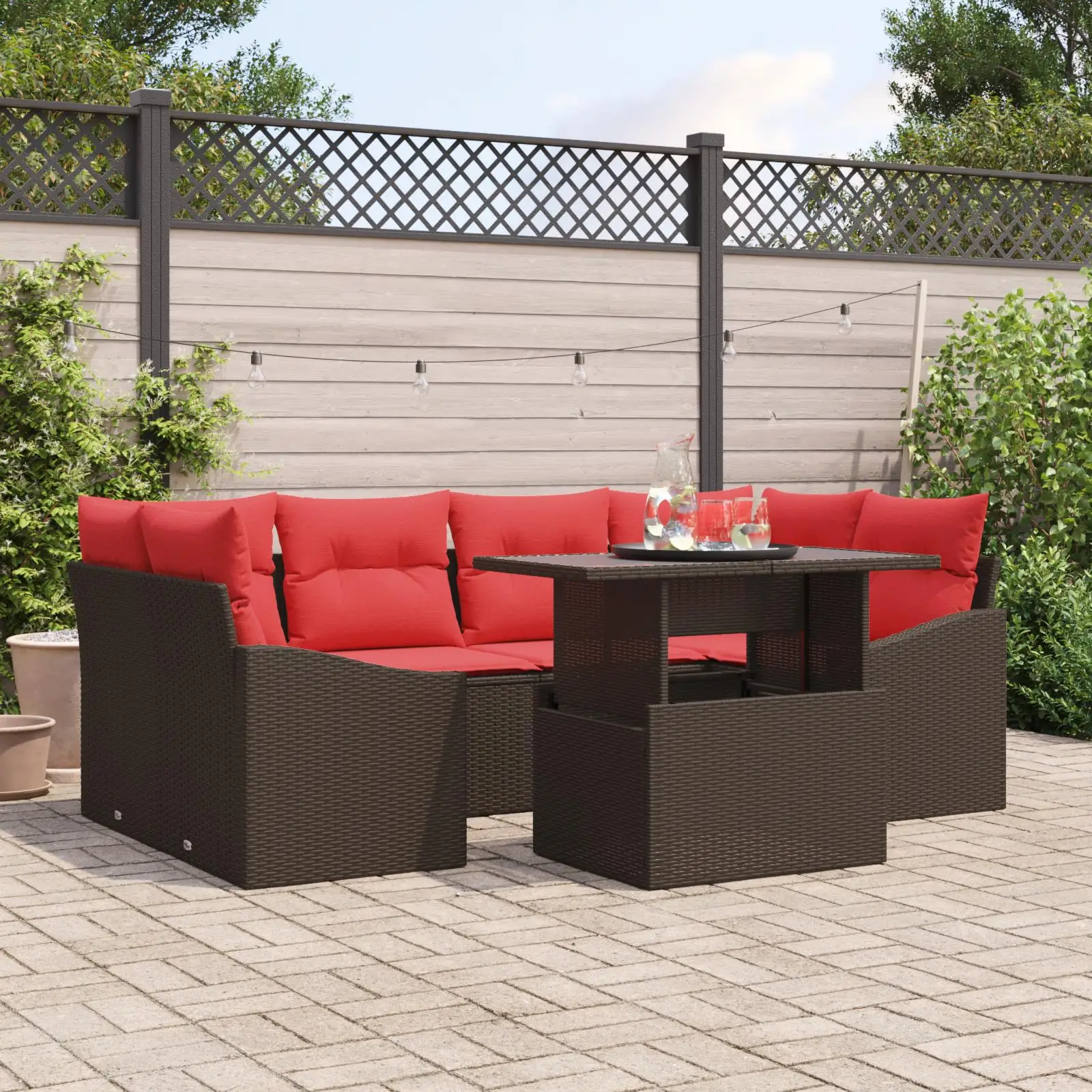

7 Piece Outdoor Patio Sofa Set with Cushions Brown Rattan Furniture Garden Seating