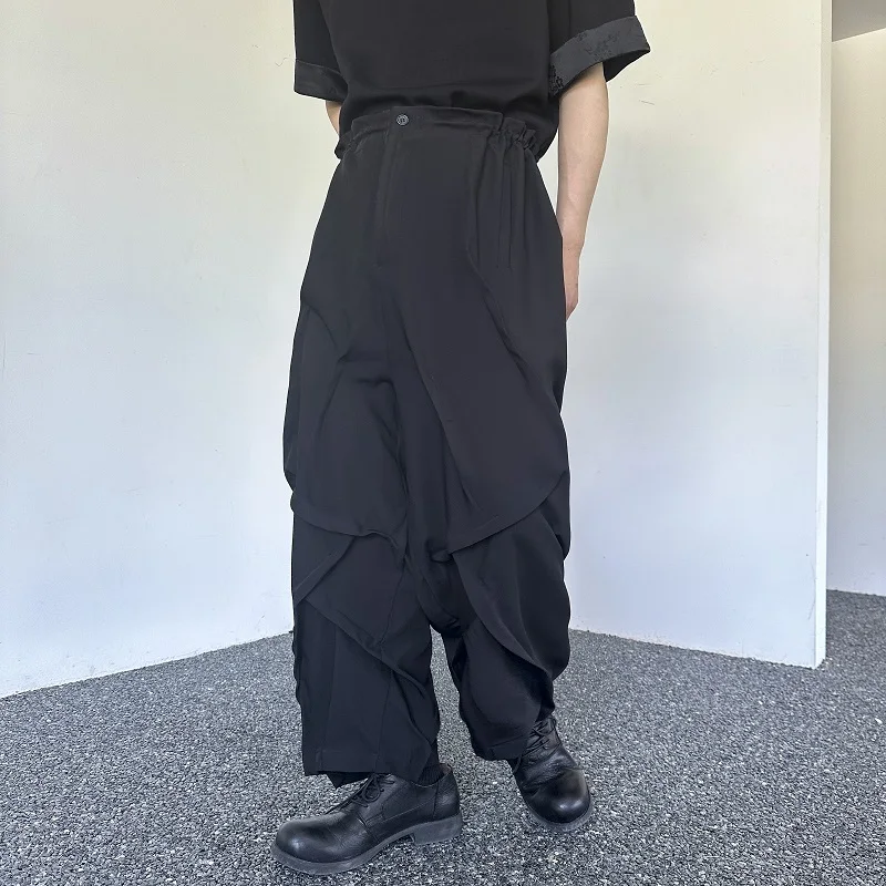 Korean Style Loose Men's Casual Drawstring Pants Straight Wide Leg Solid Color Male Trousers New Stylish Summer 2024