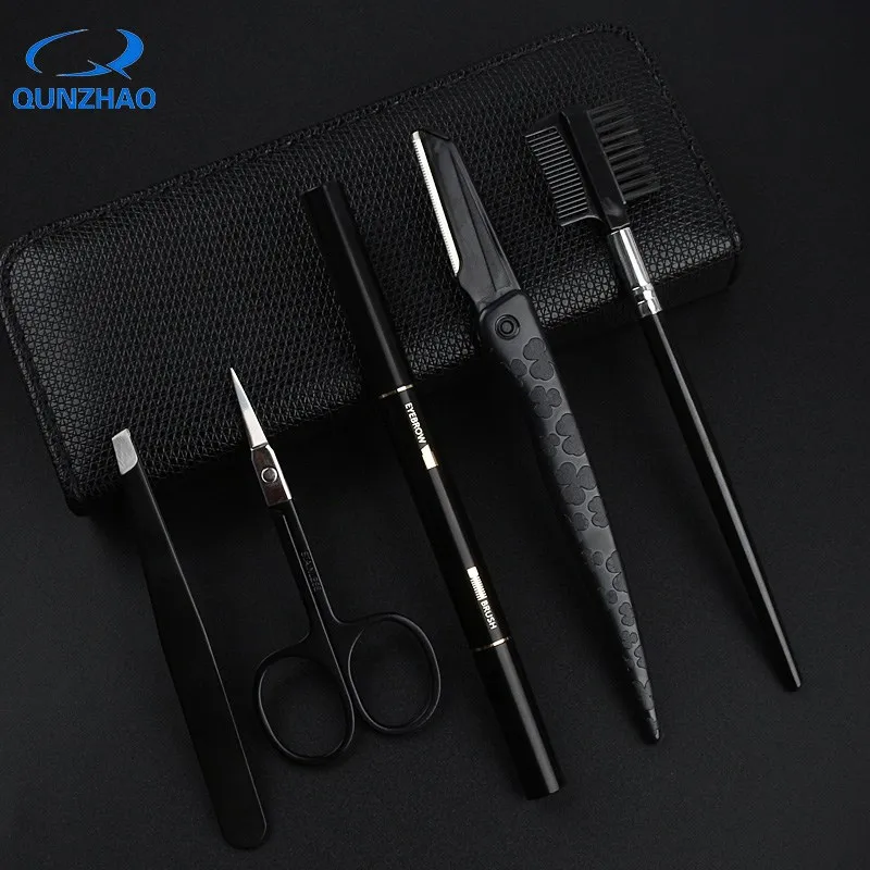 5pcs/set Men Eye brow Grooming Set Eyebrow Trimmer Drawing Stencils Tweezers Comb Pencil Eyebrow Trimming Suit Make Up Tool Kit