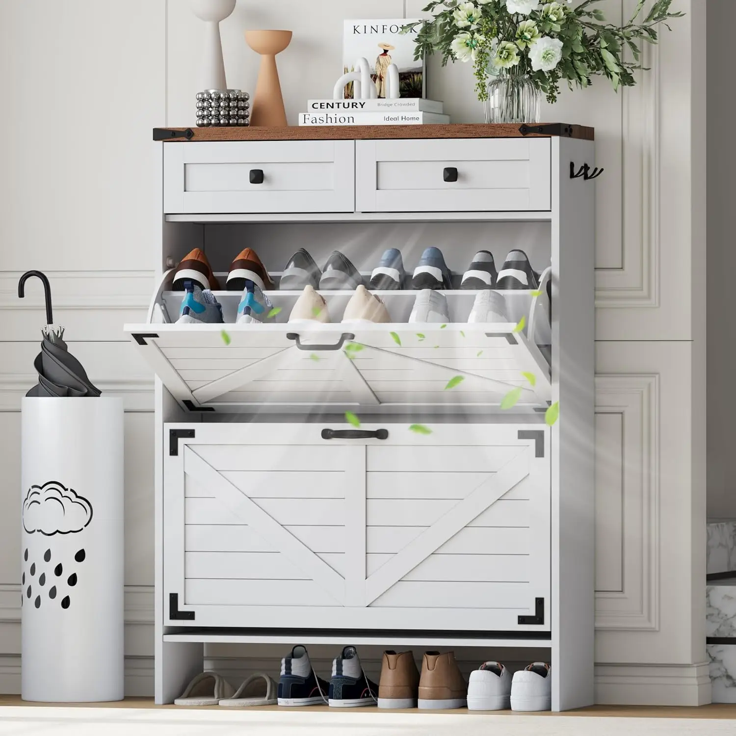 Deodorizing Shoe Cabinet, Narrow Hidden Rack with 2 Flip & 2 Storage Drawers for Entryway Hallway Living Room, Customized