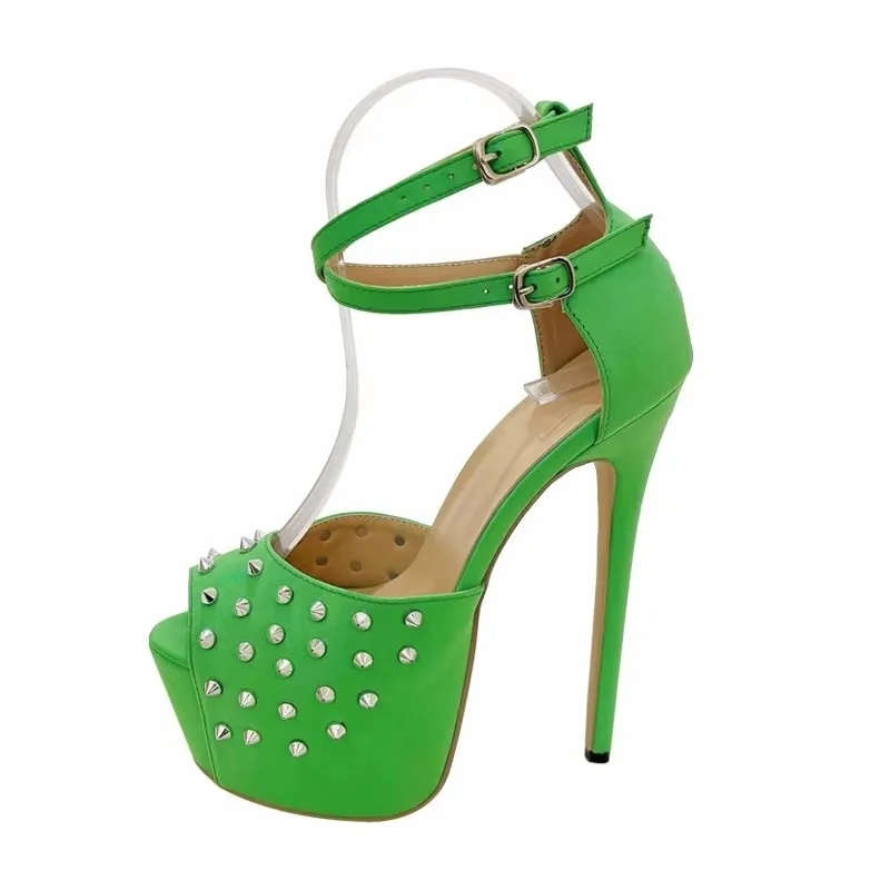 

16cm Stiletto Heels Extreme Summer Open Toe Pumps Woman Shoes Sexy Platform High Heels Ladies Rivet Green Shoes Tendance 2025