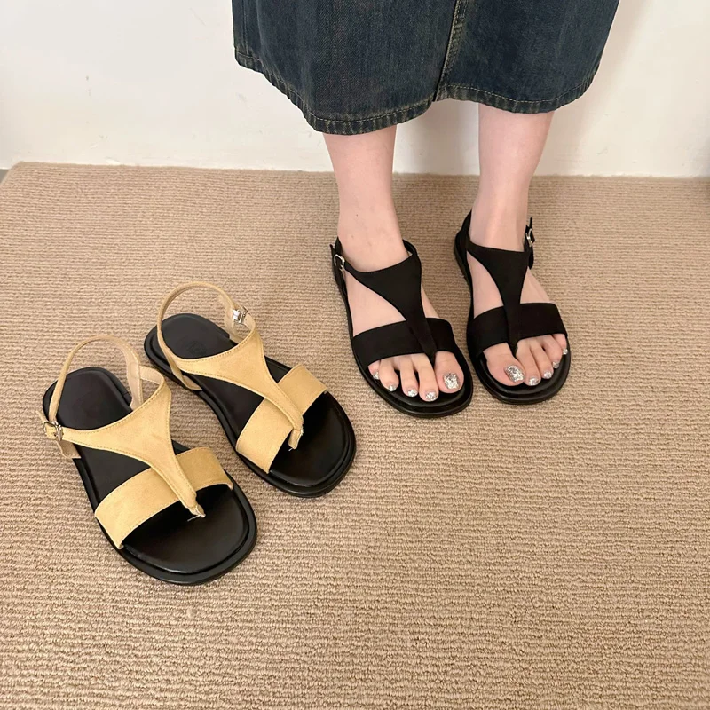 

Black Flat Flip Flops Women Sandals Casual Brown Suede Beach Shoes Summer Outdoor Flats Sandals Chaussure Femme 2024