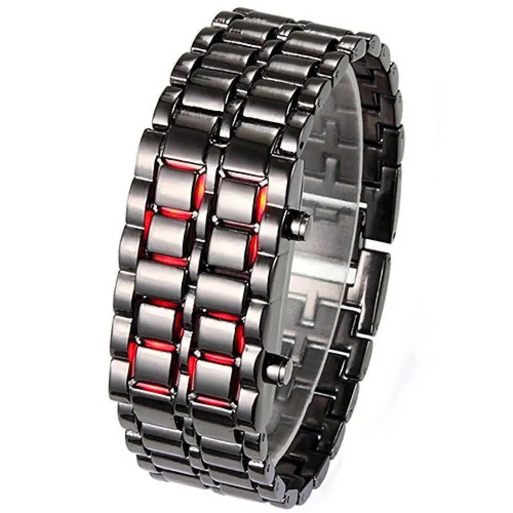 Montre-bracelet en acier inoxydable pour homme, montre-bracelet à quartz numérique, LED, samouraï de fer, Lavas