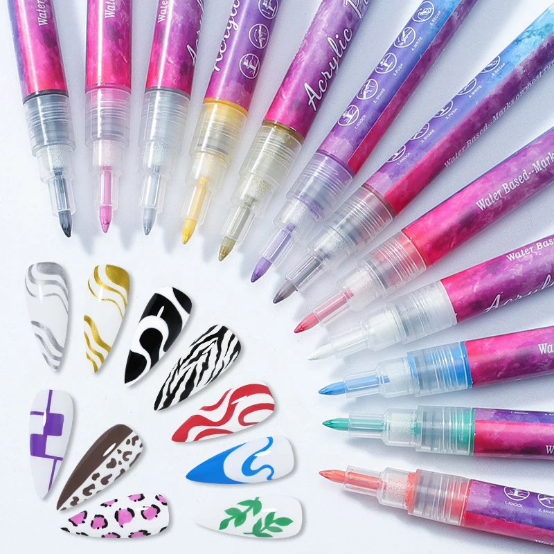 12pcs/set Nail Art Nail Drawing Pen Graffiti Acrylic Pen Waterproof Painting Liner DIY 3D Abstract Line Nail Art Beauty Tool